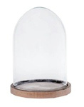 Kopuła szklana z podstawką drewnianą, klosz W-315G H:38cm D:22cm